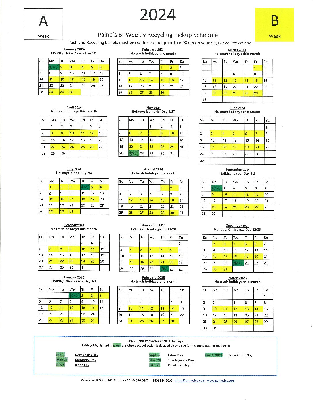 abcalendar20242025hidef Paine’s Inc. Recycling & Rubbish